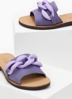 Σανδάλια δερμάτινα με αλυδίσα Estil - Λιλά -The Fashion Project κατάστημα sandalia nubuck estil me mat kokalini alusida 103124 s8es