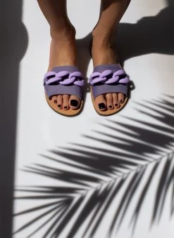 Σανδάλια δερμάτινα με αλυδίσα Estil - Λιλά -The Fashion Project κατάστημα sandalia nubuck estil me mat kokalini alusida 103124 to9s