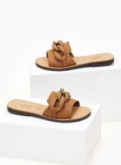 Σανδάλια δερμάτινα με αλυδίσα Estil - Πούρο -The Fashion Project κατάστημα sandalia nubuck estil me mat kokalini alusida 103864 kcmm