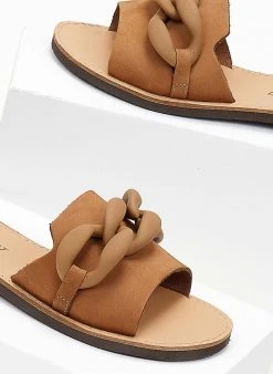 Σανδάλια δερμάτινα με αλυδίσα Estil - Πούρο -The Fashion Project κατάστημα sandalia nubuck estil me mat kokalini alusida 103864 uklc