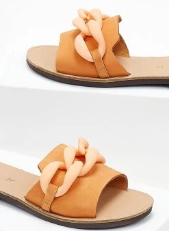 Σανδάλια δερμάτινα με αλυδίσα Estil - Πορτοκαλί -The Fashion Project κατάστημα sandalia nubuck estil me mat kokalini alusida 104277 fh78