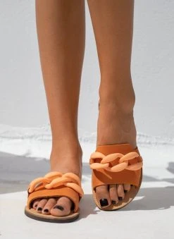 Σανδάλια δερμάτινα με αλυδίσα Estil - Πορτοκαλί -The Fashion Project κατάστημα sandalia nubuck estil me mat kokalini alusida 104277 fjkl