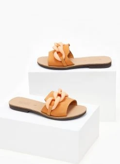 Σανδάλια δερμάτινα με αλυδίσα Estil - Πορτοκαλί -The Fashion Project κατάστημα sandalia nubuck estil me mat kokalini alusida 104277 uskk
