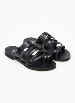 Σανδάλια δερμάτινα με λεπτά λουράκια Tfp - Μαύρο -The Fashion Project κατάστημα sandalia tfp dermatina me lepta lourakia 103740 p2ze