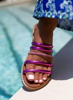 Σανδάλια δερμάτινα με στρας και λουράκια Tfp - Φούξια