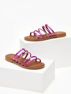 Σανδάλια δερμάτινα με στρας και λουράκια Tfp - Φούξια -The Fashion Project κατάστημα sandalia tfp me lourakia kai strass 105339 ytdx