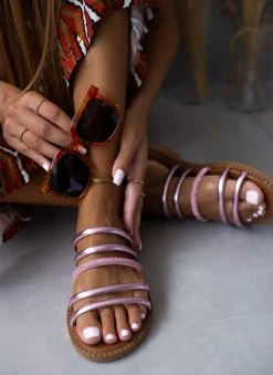 Σανδάλια δερμάτινα με στρας και λουράκια Tfp - Ρόζ -The Fashion Project κατάστημα sandalia tfp me lourakia kai strass 105429 110p