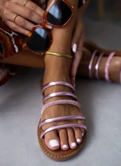 Σανδάλια δερμάτινα με στρας και λουράκια Tfp - Ρόζ -The Fashion Project κατάστημα sandalia tfp me lourakia kai strass 105429 j6b1