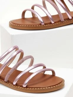 Σανδάλια δερμάτινα με στρας και λουράκια Tfp - Ρόζ -The Fashion Project κατάστημα sandalia tfp me lourakia kai strass 105429 pvki