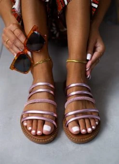 Σανδάλια δερμάτινα με στρας και λουράκια Tfp - Ρόζ