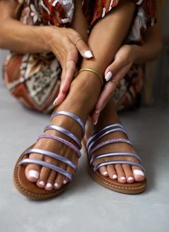 Σανδάλια δερμάτινα με στρας και λουράκια Tfp - Λιλά