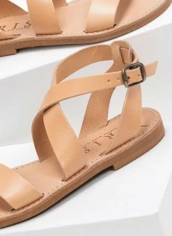 Σανδάλια δερμάτινα με Crossover μπαρέτα Iris - Φυσικό -The Fashion Project κατάστημα xeiropoiita dermatina isia pedila 90689 4l8g