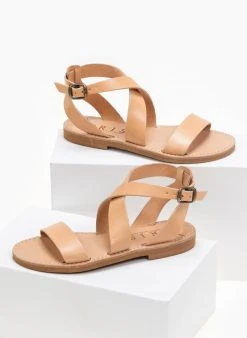 Σανδάλια δερμάτινα με Crossover μπαρέτα Iris - Φυσικό -The Fashion Project κατάστημα xeiropoiita dermatina isia pedila 90689 i4pk