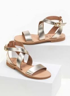 Σανδάλια δερμάτινα με Crossover μπαρέτα Iris - Χρυσό -The Fashion Project κατάστημα xeiropoiita dermatina isia pedila 90690 pbkm
